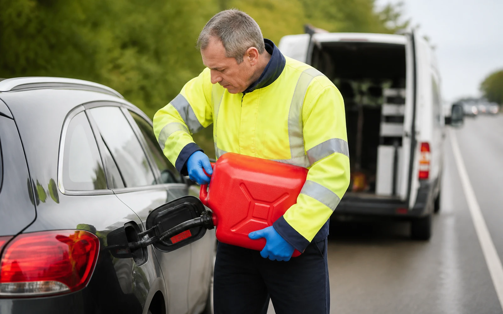 Emergency fuel delivery support for a vehicle that ran out of fuel