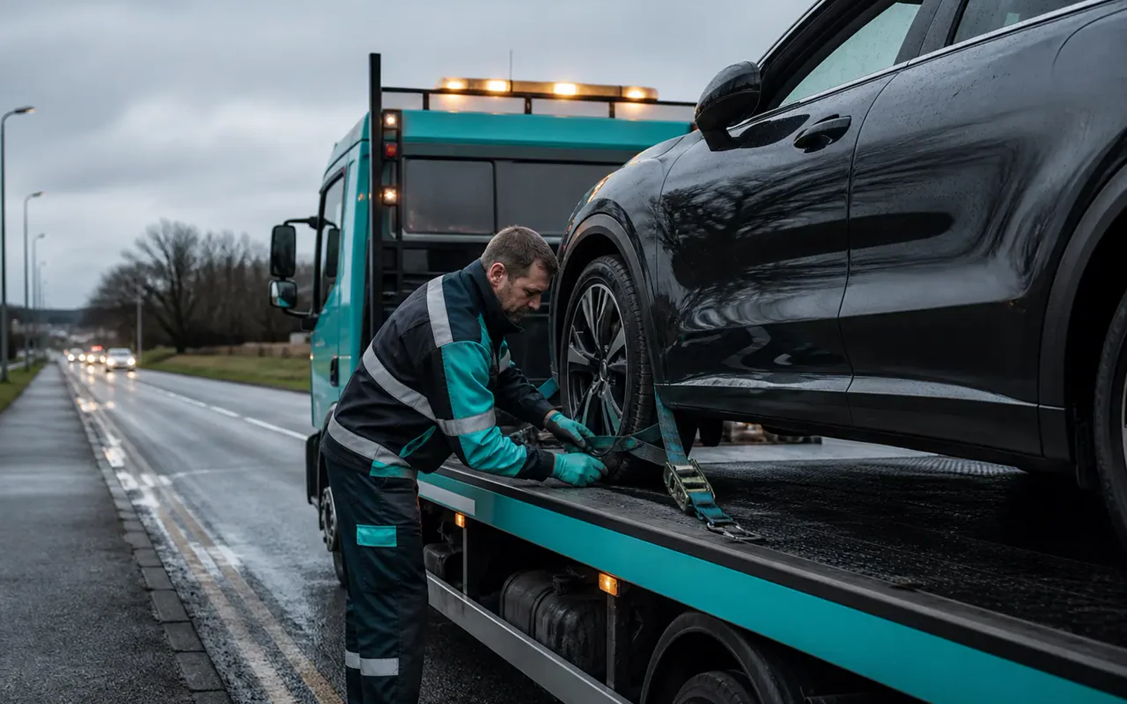 Vehicle being safely prepared for professional transport